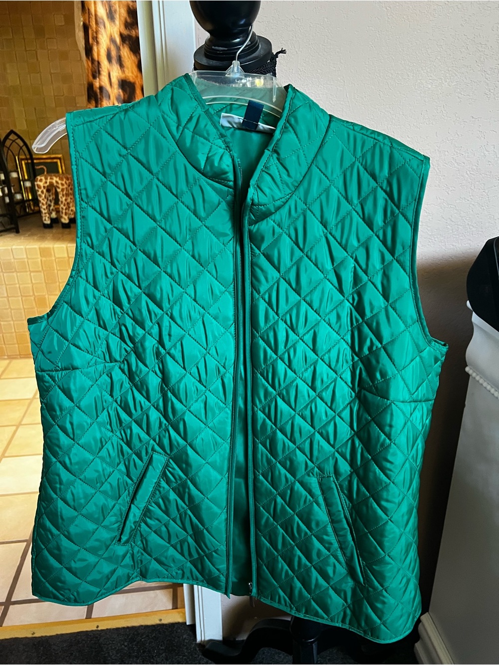 Karen Scott Quilted Teal Green Sleeveless Vest